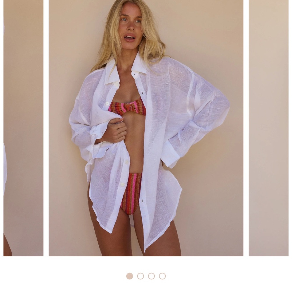 White Tan + Lines boyfriend linen blend top/coverup
